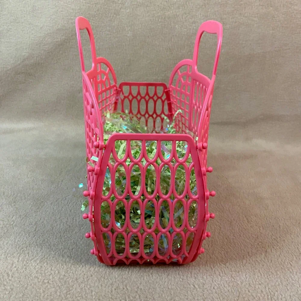 Retro Jelly‎ Bag Kids Purse Tote Pink Mini Handbag Easter Basket Beach Pool EUC
